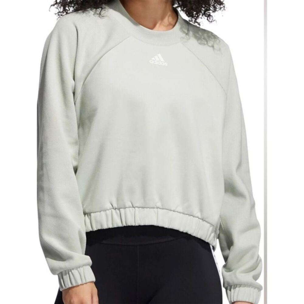 Adidas Women's Green Crew Neck Cropped Sweatshirt Medium
